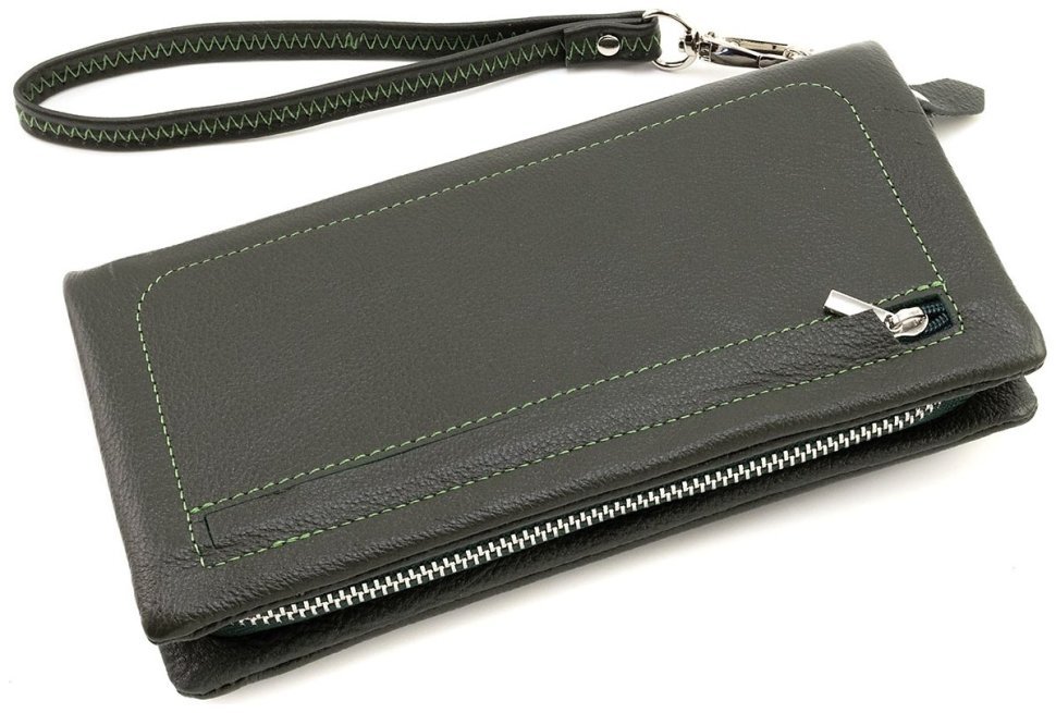 Шкіряний жіночий гаманець з відділенням для телефону ST Leather 90854 зеленого кольору modnotak фото №3