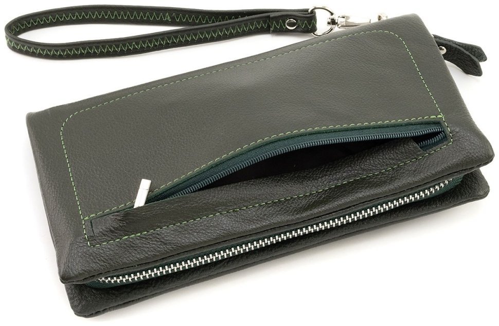 Шкіряний жіночий гаманець з відділенням для телефону ST Leather 90854 зеленого кольору modnotak фото №4