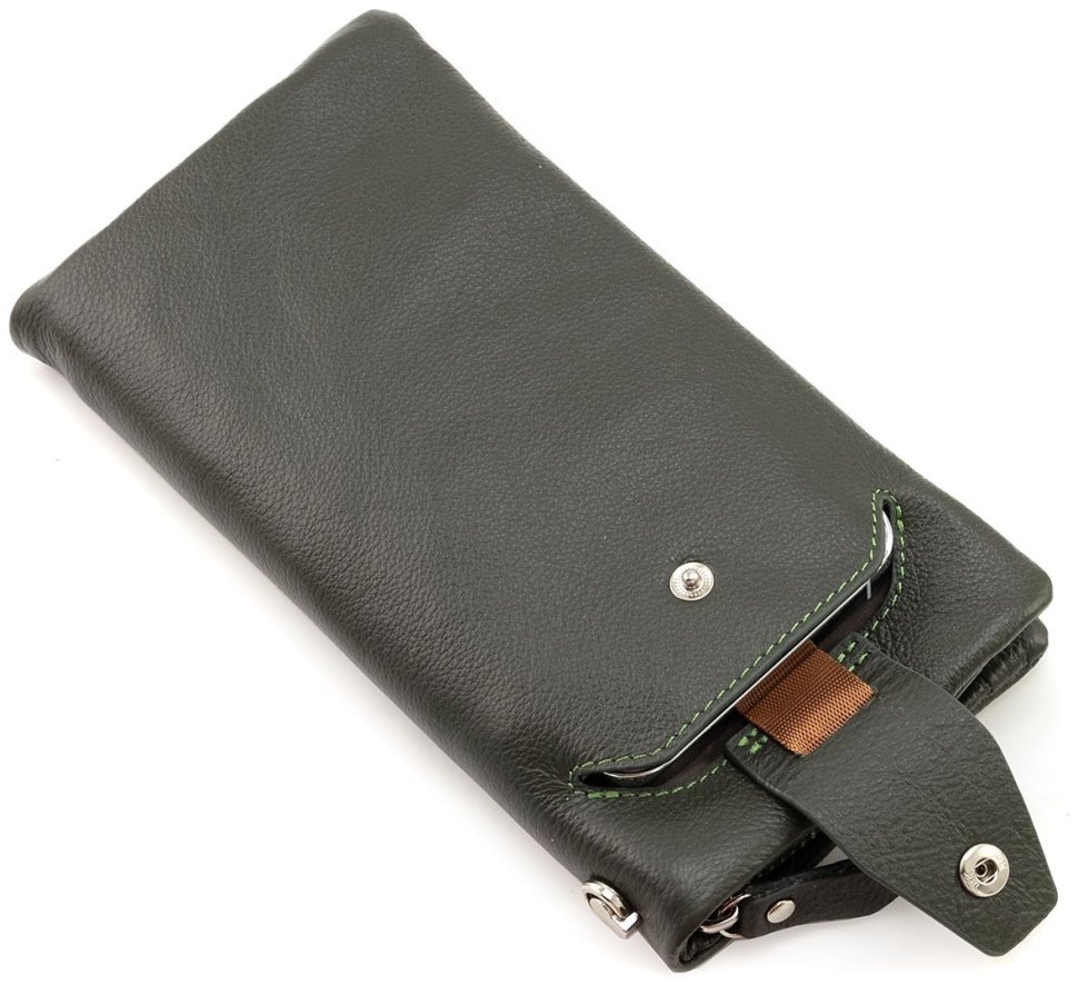 Шкіряний жіночий гаманець з відділенням для телефону ST Leather 90854 зеленого кольору modnotak фото №10