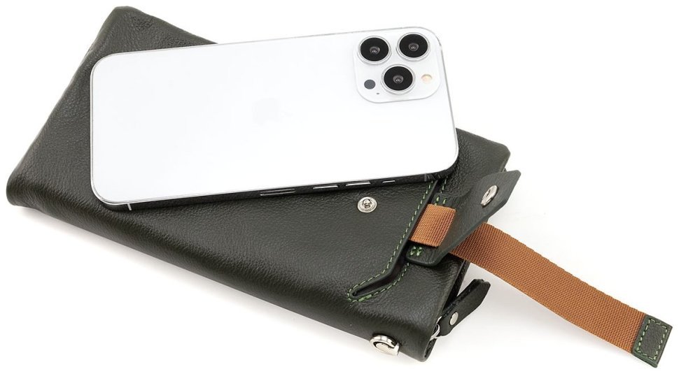 Шкіряний жіночий гаманець з відділенням для телефону ST Leather 90854 зеленого кольору modnotak фото №2