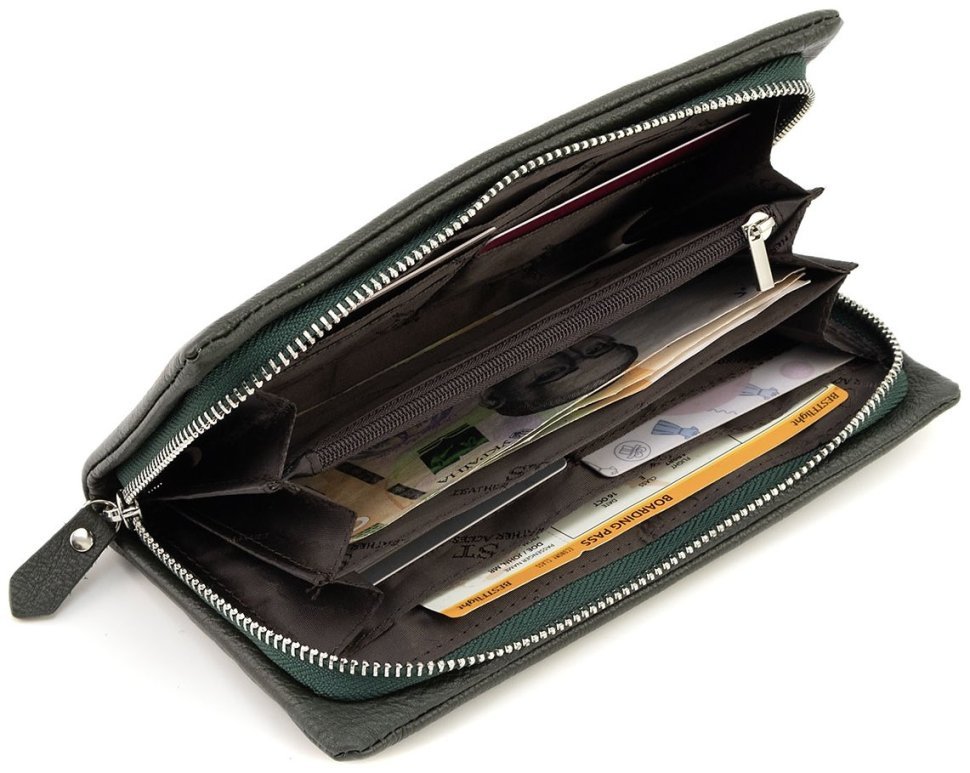 Шкіряний жіночий гаманець з відділенням для телефону ST Leather 90854 зеленого кольору modnotak фото №7