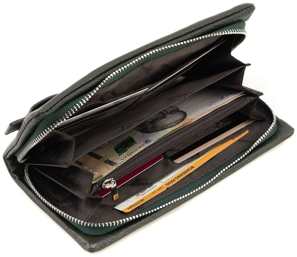 Шкіряний жіночий гаманець з відділенням для телефону ST Leather 90854 зеленого кольору modnotak фото №6