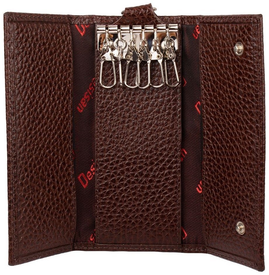 Коричневая ключница из фактурной кожи на кнопках Desisan 81454 modnotak фото №4