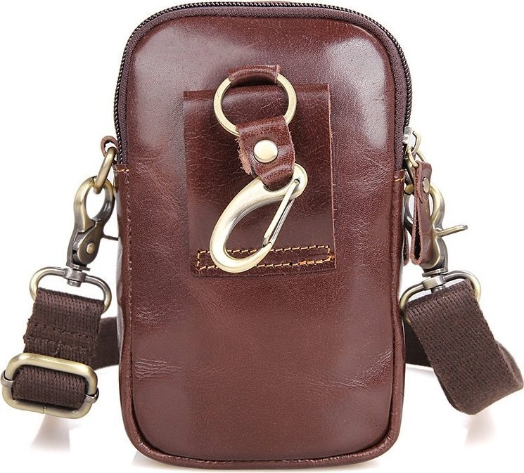 Компактна чоловіча сумка на плече з натуральної шкіри коричневого кольору VINTAGE STYLE (14438)