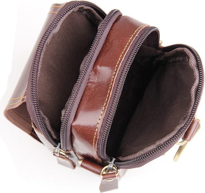 Компактна чоловіча сумка на плече з натуральної шкіри коричневого кольору VINTAGE STYLE (14438)