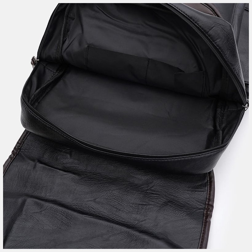 Большой мужской рюкзак из экокожи черного цвета с откидным клапаном Monsen 71754