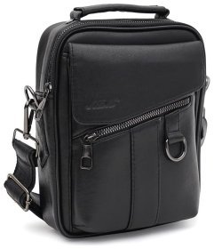 Стильная вертикальная мужская сумка-барсетка из натуральной черной кожи Ricco Grande 71854
