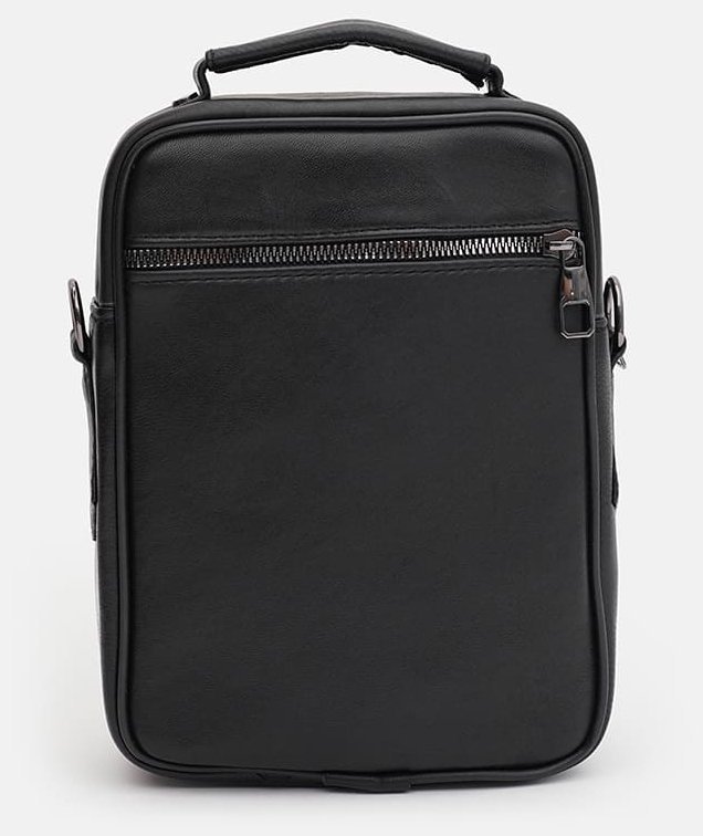 Стильная вертикальная мужская сумка-барсетка из натуральной черной кожи Ricco Grande 71854