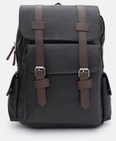 Мужской рюкзак из черного кожзама с клапаном Monsen 71954