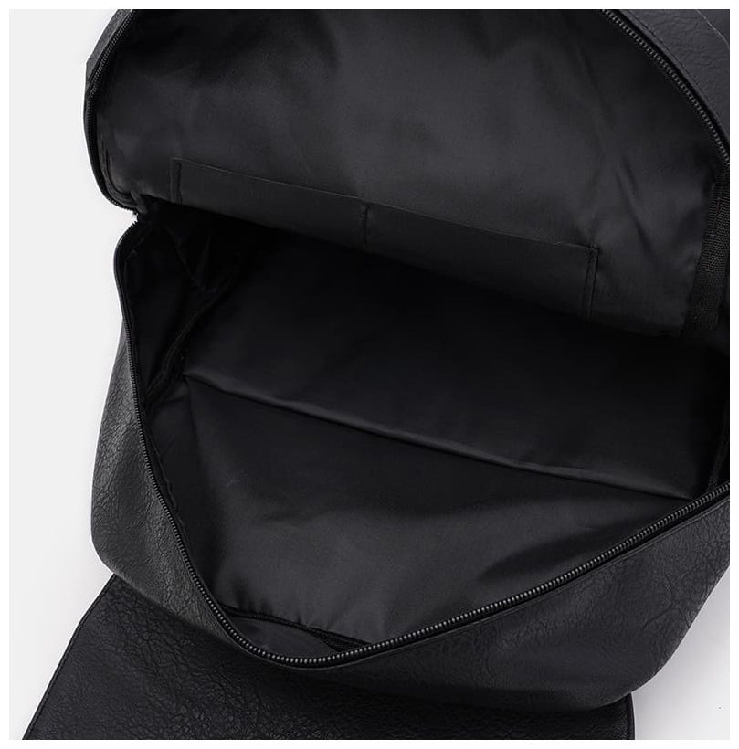 Мужской рюкзак из черного кожзама с клапаном Monsen 71954
