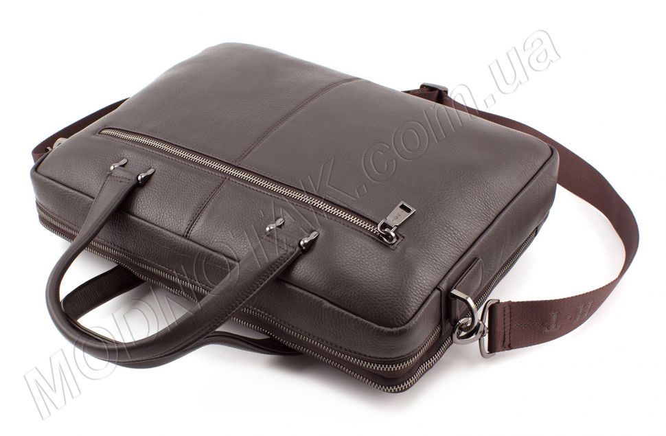 Ділова шкіряна сумка коричневого кольору з ручками H.T Leather (10168)