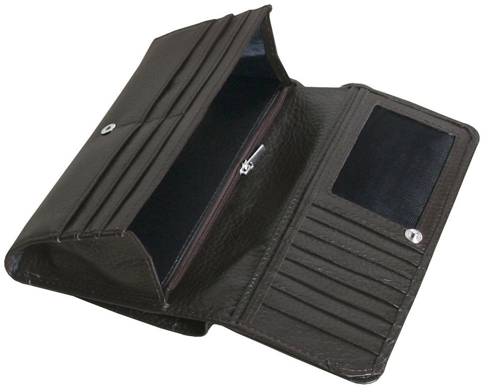 Повседневный женский кошелек из фактурной кожи на кнопке Vip Collection 102354 коричневого цвета modnotak фото №4