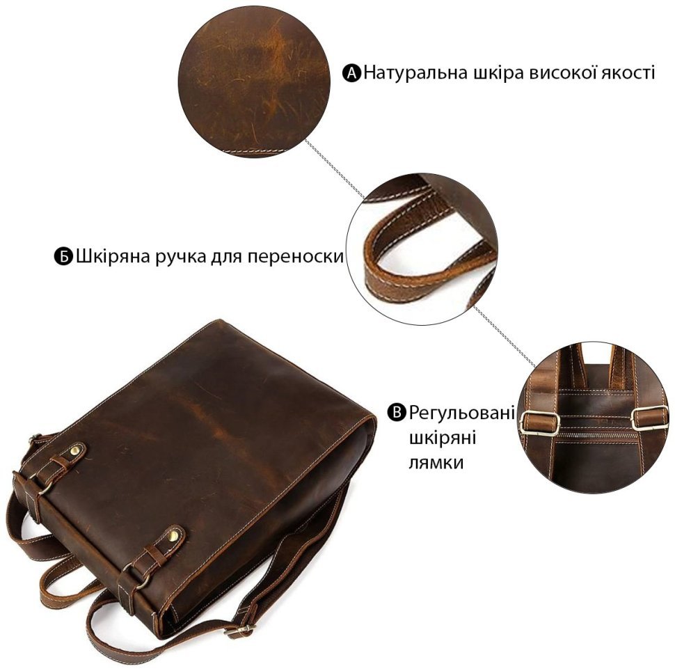 Рюкзак з вінтажній шкіри з лаконічним дизайном VINTAGE STYLE (14796) modnotak фото №9