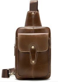 Элегантный мужской слинг - рюкзак из натуральной кожи VINTAGE STYLE (14856)
