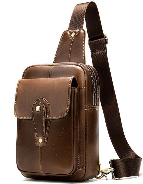 Элегантный мужской слинг - рюкзак из натуральной кожи VINTAGE STYLE (14856)