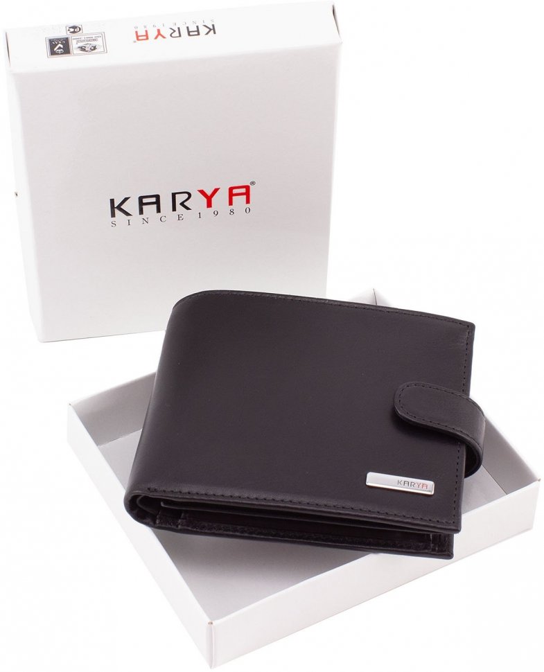 Крупное портмоне из натуральной кожи черного цвета KARYA (0413-1)