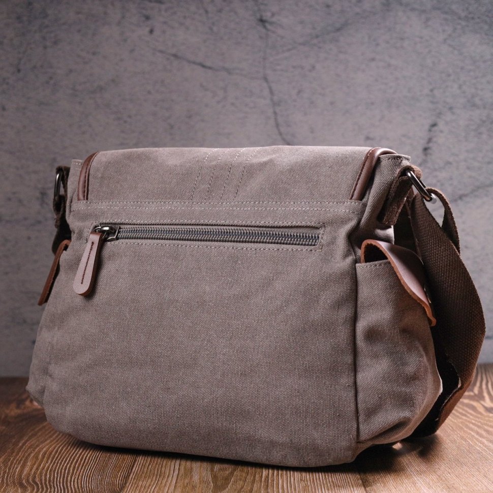 Горизонтальная мужская сумка из текстиля серого цвета Vintage (2421248)