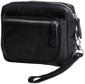 Мужская барсетка с кистевым ремешком из зернистой кожи Vip Collection 102654 (черный цвет)