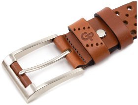 Рыжий ремень с перфорацией из качественной кожи Grande Pelle (43258)