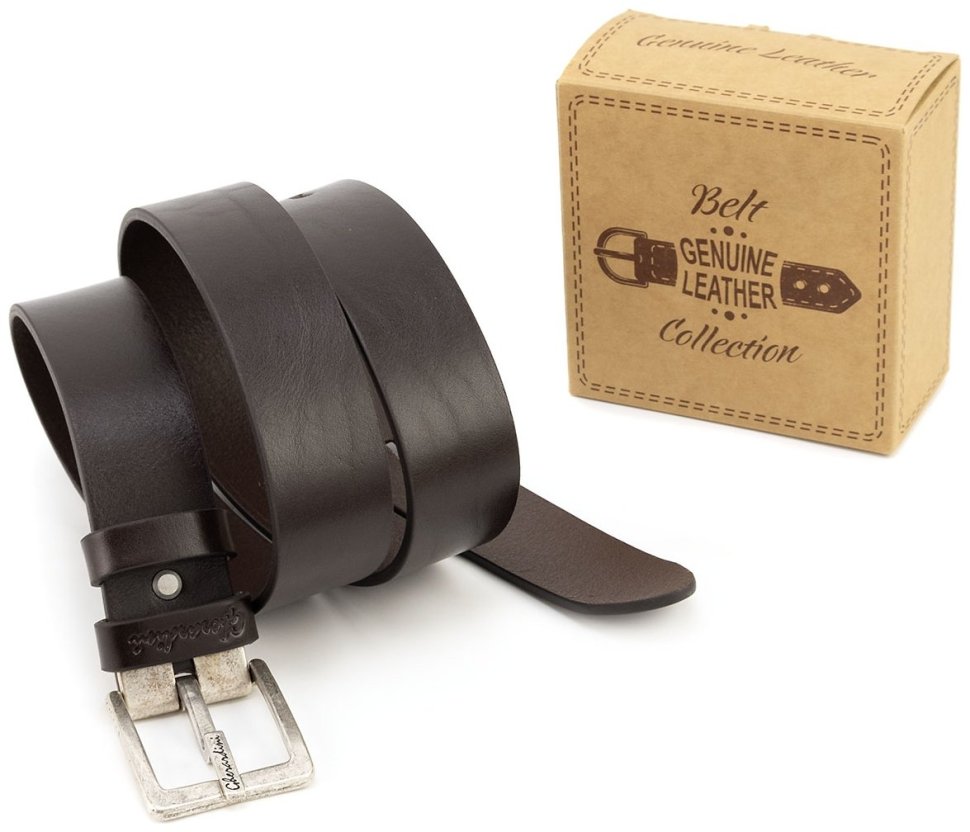 Високоякісний італійський шкіряний ремінь у темно-коричневому кольорі Gherardini 40807 modnotak фото №5