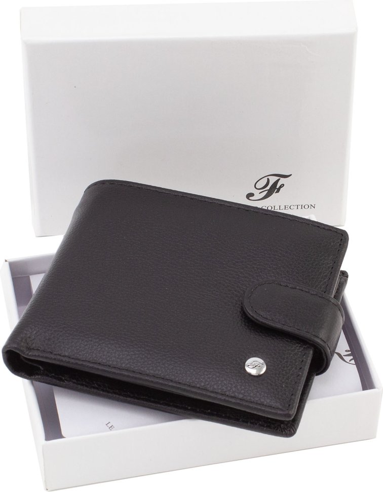 Мужское портмоне классического стиля из натуральной кожи черного цвета Leather Collection (21533)