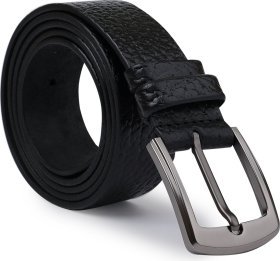 Шикарний чоловічий ремінь під штани або джинси із фактурної шкіри чорного кольору Vintage (2420749)
