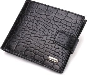 Мужское портмоне черного цвета из натуральной кожи с тиснением под крокодила CANPELLINI (2421790)