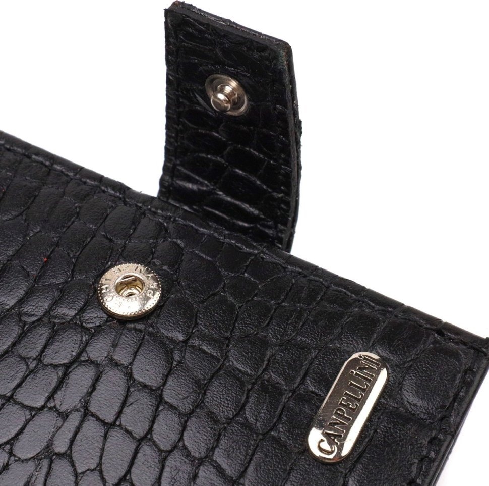 Чоловічий портмоне чорного кольору з натуральної шкіри з тисненням під крокодила CANPELLINI (2421790)