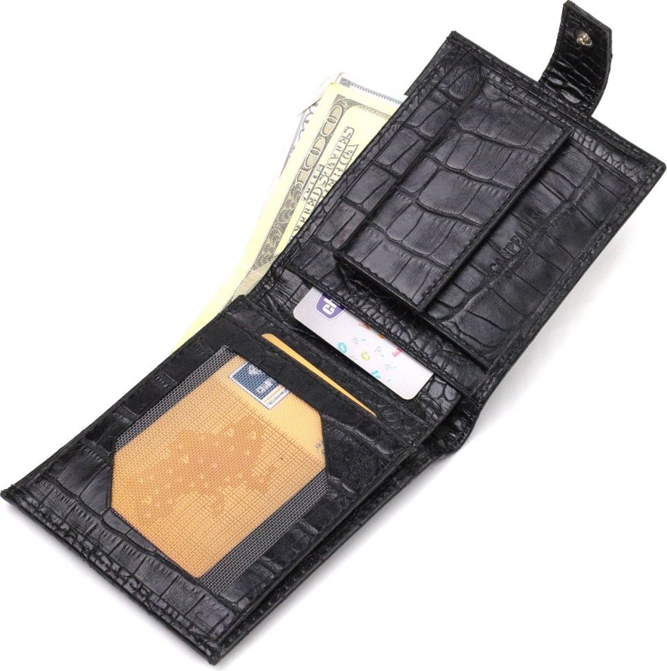 Мужское портмоне черного цвета из натуральной кожи с тиснением под крокодила CANPELLINI (2421790)