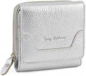 Сріблястий гаманець потрійного складання з італійської шкіри Tony Bellucci (10583)