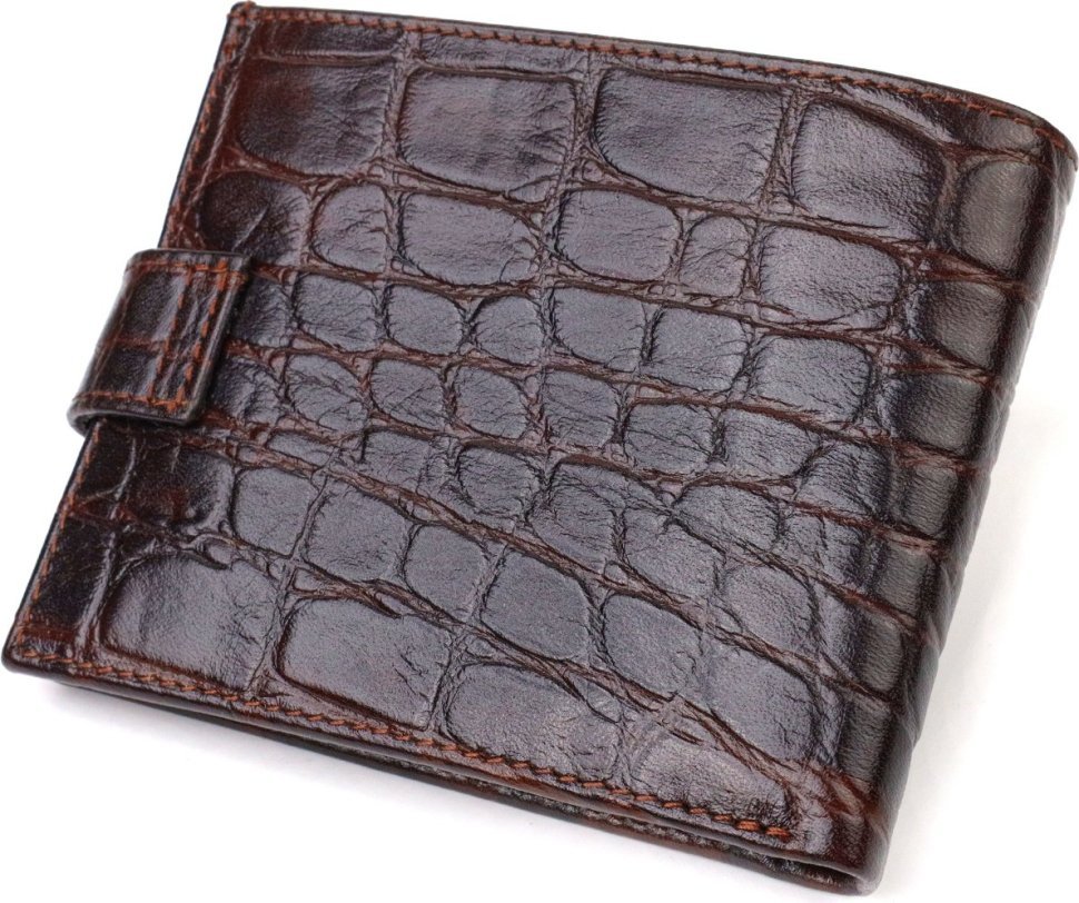 Горизонтальне чоловіче портмоне коричневого кольору з натуральної шкіри з тисненням під крокодила CANPELLINI (2421890)