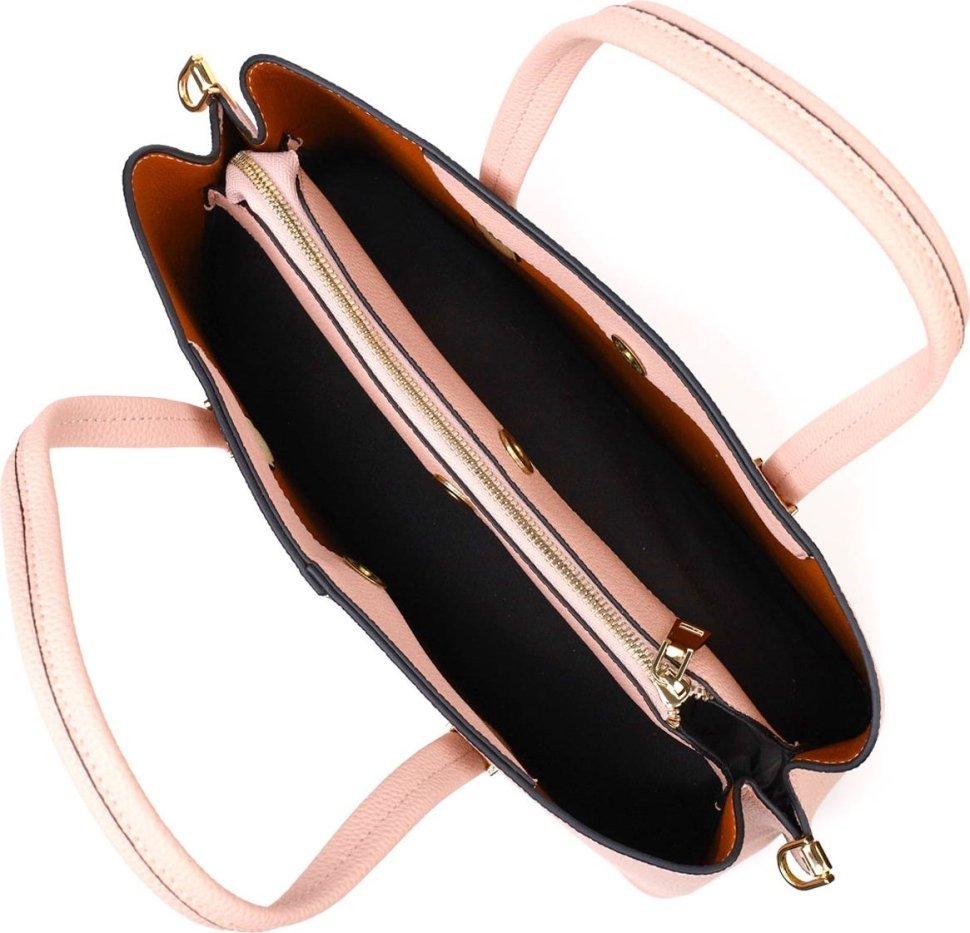 Жіноча сумка з натуральної шкіри пудрового кольору з ручками Vintage (2422104)