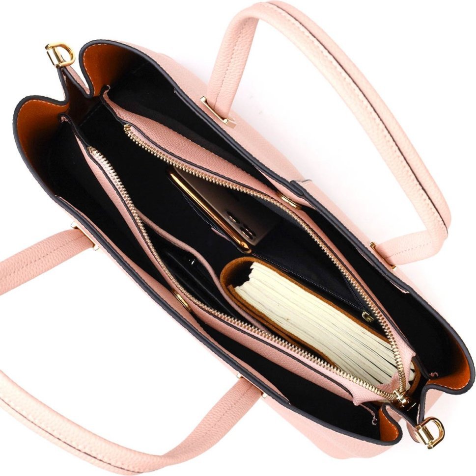 Женская сумка из натуральной кожи пудрового цвета с ручками Vintage (2422104)