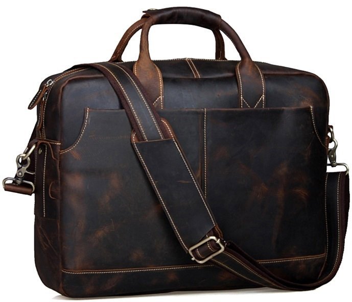 Темно-коричневая мужская сумка-портфель для документов из винтажной кожи Tiding Bag (15745)