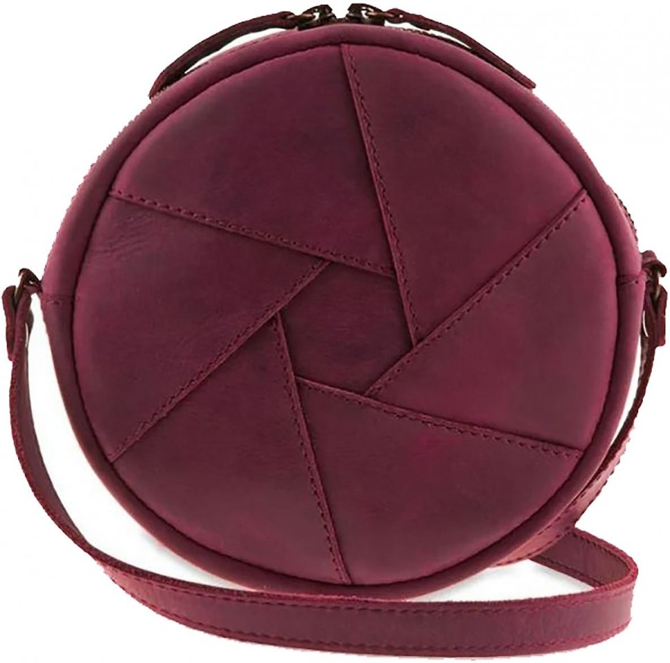 Кругла сумка з натуральної шкіри бордового кольору BlankNote Бон-Бон (12643)