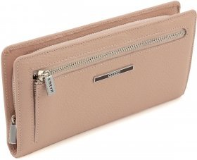 Довгий шкіряний жіночий гаманець рожевого кольору KARYA (19898)