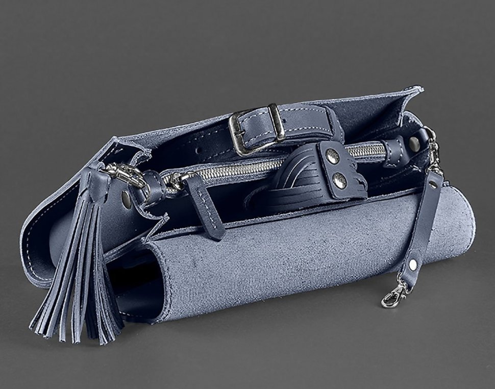 Шкіряна сумка темно-синього кольору з клапаном BlankNote Еліс (12733)