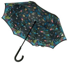 Зонт-трость женский Fulton Bloomsbury-2 L754 Under The Sea (тростевой, полуавтомат, черный с морским принтом) 93854