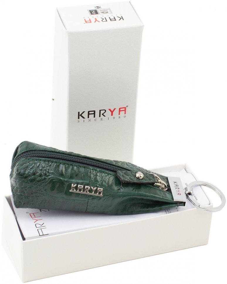 Темно-зелена ключниця на блискавці з натуральної шкіри турецького виробництва KARYA (15964) Уцінка!