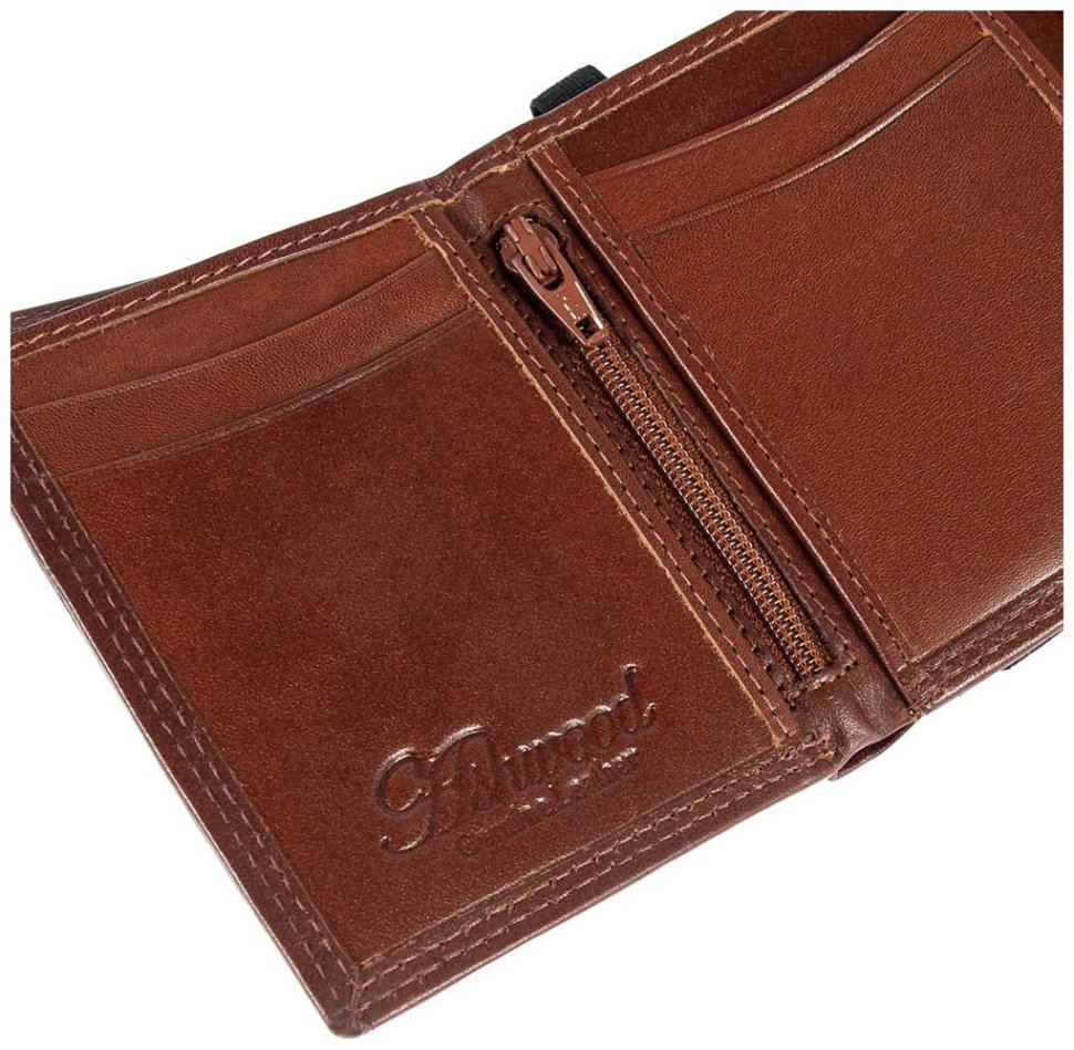 Мужское портмоне из натуральной гладкой кожи на резинке без монетницы Ashwood VT 94054 коричневого цвета modnotak фото №5