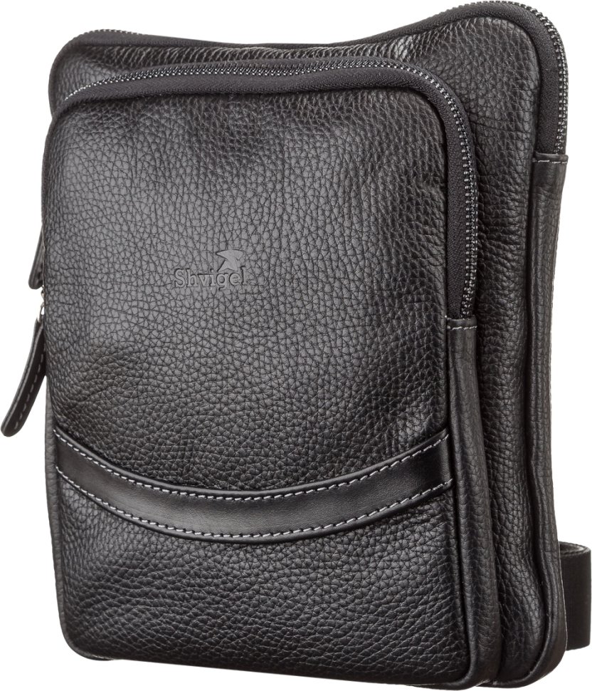 Наплечная мужская сумка из мягкой кожи флотар на два отдела SHVIGEL (11090)