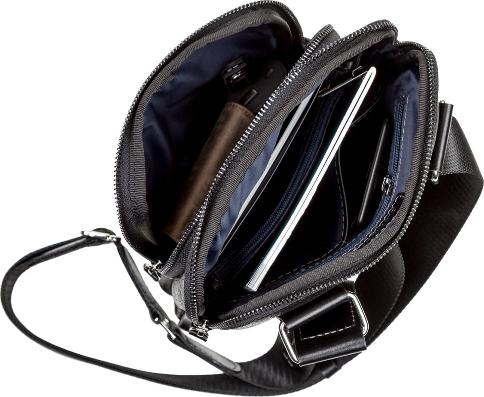 Наплечная мужская сумка из мягкой кожи флотар на два отдела SHVIGEL (11090)