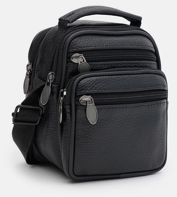 Маленькая кожаная мужская барсетка из натуральной кожи черного цвета Borsa Leather 104554 modnotak фото №2