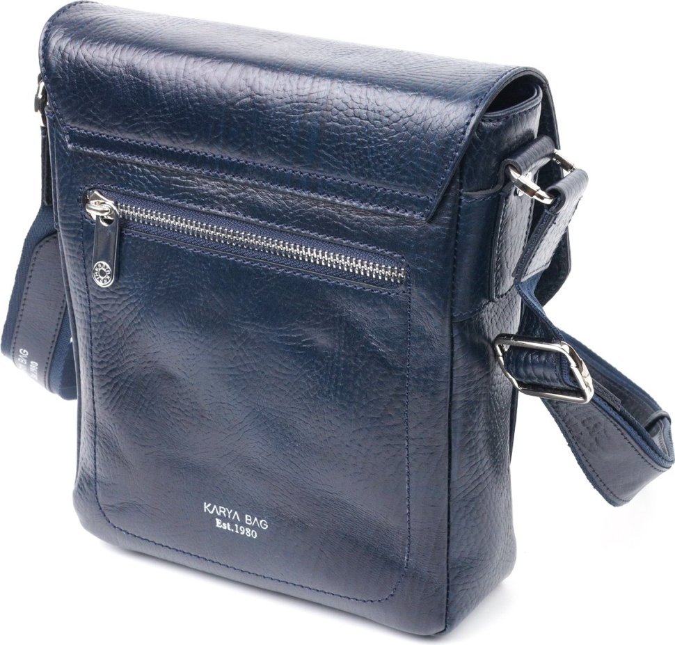 Компактна практична чоловіча сумка синього кольору з натуральної шкіри KARYA (2420840)