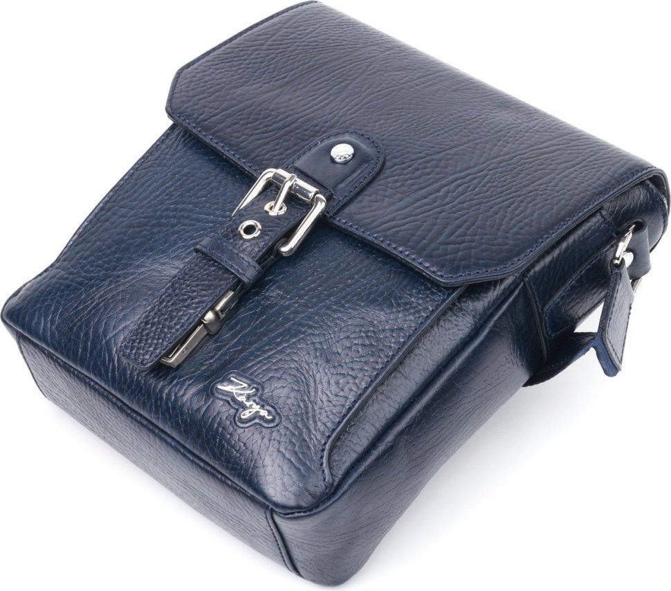 Компакиная практичная мужская сумка синего цвета из натуральной кожи KARYA (2420840)