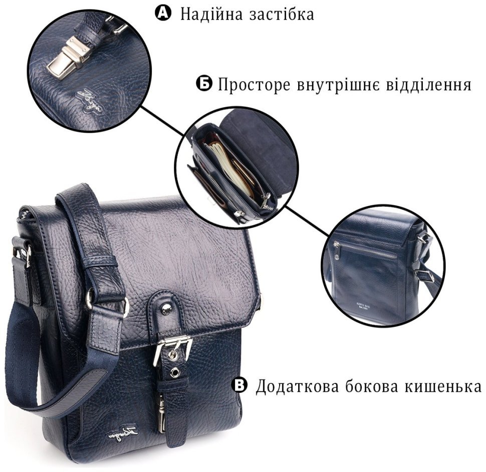 Компакиная практичная мужская сумка синего цвета из натуральной кожи KARYA (2420840) modnotak фото №12