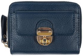 Вместительный женский кошелек из натуральной фактурной кожи с RFID-защитой Ashwood Y50 94554 синего цвета
