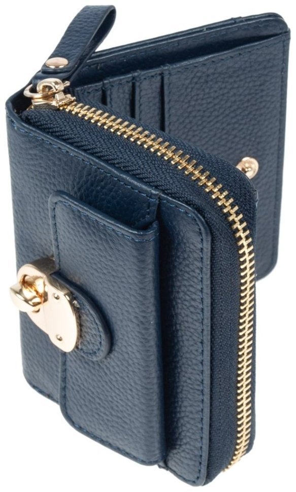 Вместительный женский кошелек из натуральной фактурной кожи с RFID-защитой Ashwood Y50 94554 синего цвета modnotak фото №4