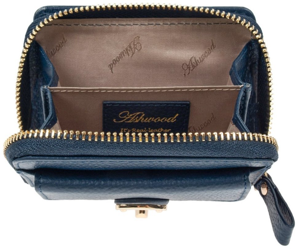 Вместительный женский кошелек из натуральной фактурной кожи с RFID-защитой Ashwood Y50 94554 синего цвета modnotak фото №5