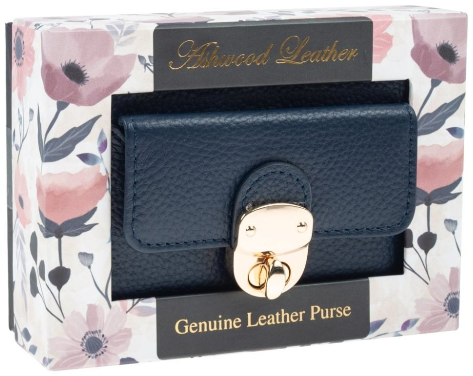 Вместительный женский кошелек из натуральной фактурной кожи с RFID-защитой Ashwood Y50 94554 синего цвета modnotak фото №7